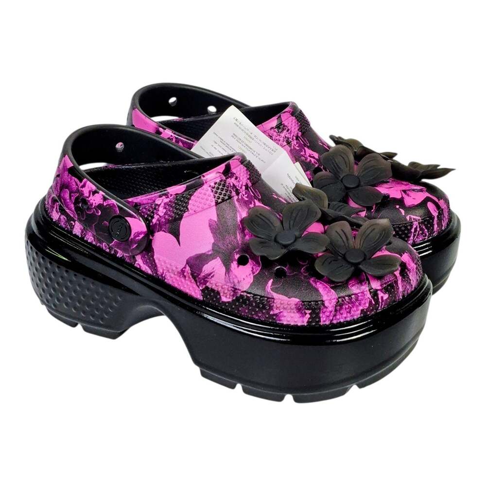 Crocs Stomp Hyper Floral Clogs Unisex M5/W7 Pink Black Platform Casual Shoes